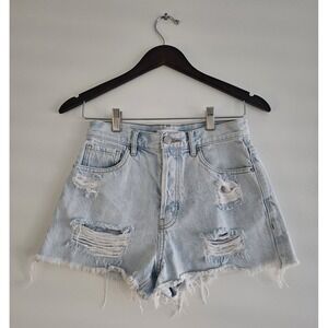 PacSun Vintage High Rise Denim‎ Shorts Size 27 Light Wash Distressed
